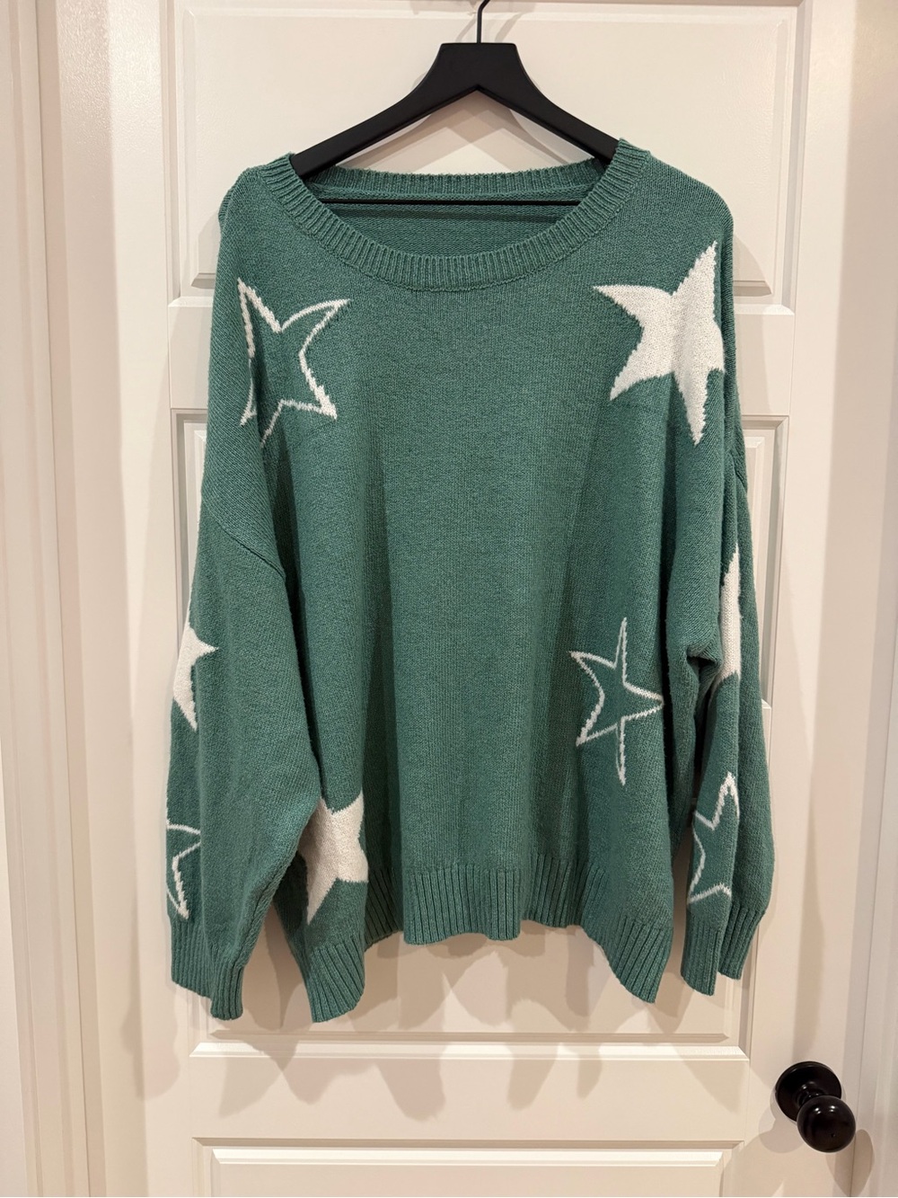 Green Star-Print Women's Sweater 2X- Casual Cozy Knit